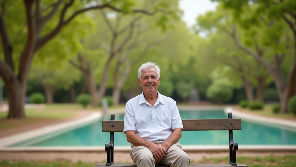 Persona disfrutando en el área de descanso del parque, sentada bajo eucaliptos con vista a las piscinas termales