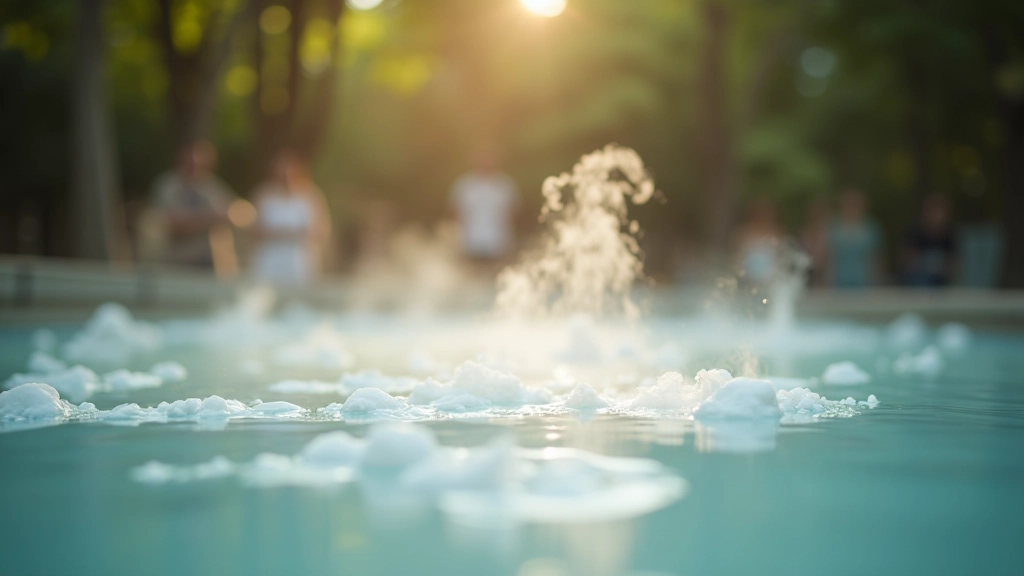 Detalle de agua termal cristalina con vapor